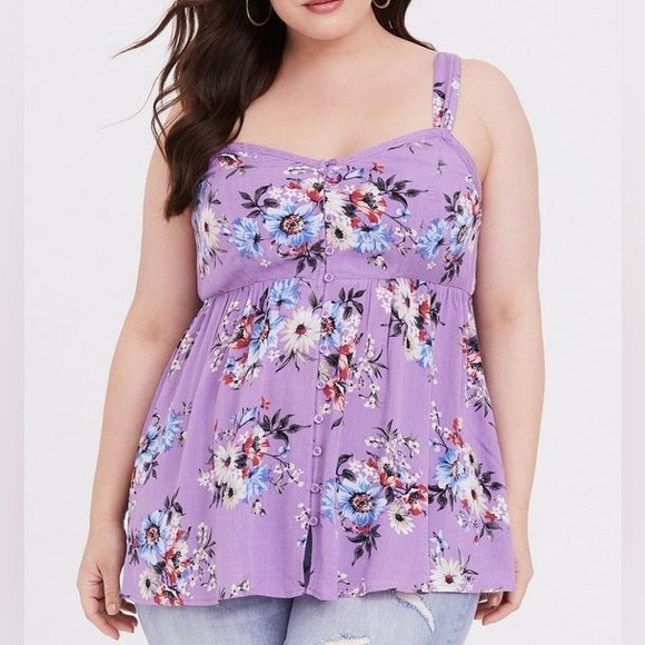 torrid Tops - Torrid Babydoll Crepe Tank in Purple size 2X